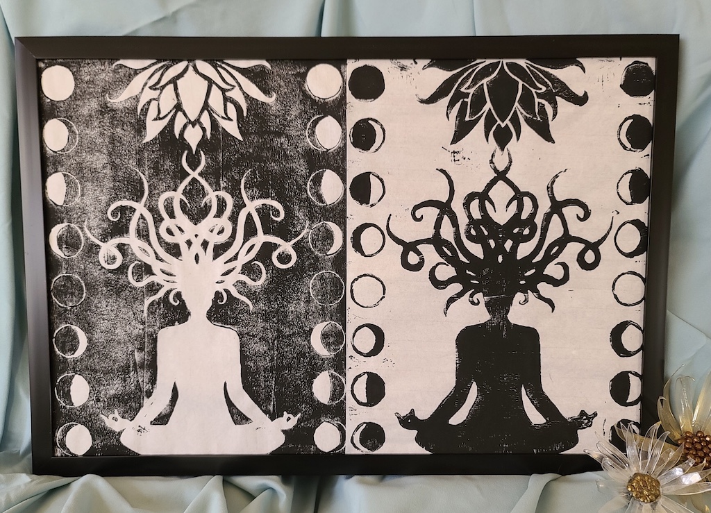 Dark/ Light Yoga: Moon & Growth framed print by Sarah Perry