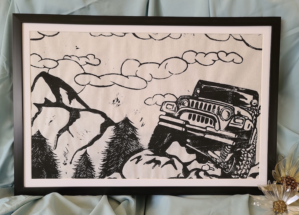 Jeep life: Dipping a tire in framed print by Sarah Perry